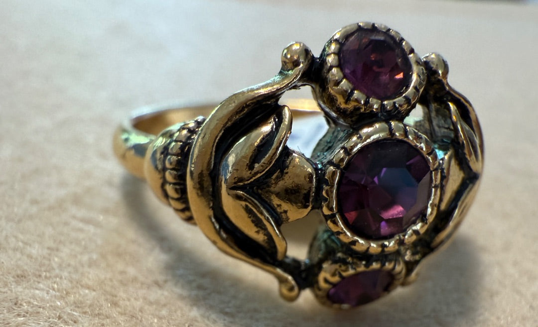 Amethyst Gold Floral Avon ring, 8.75