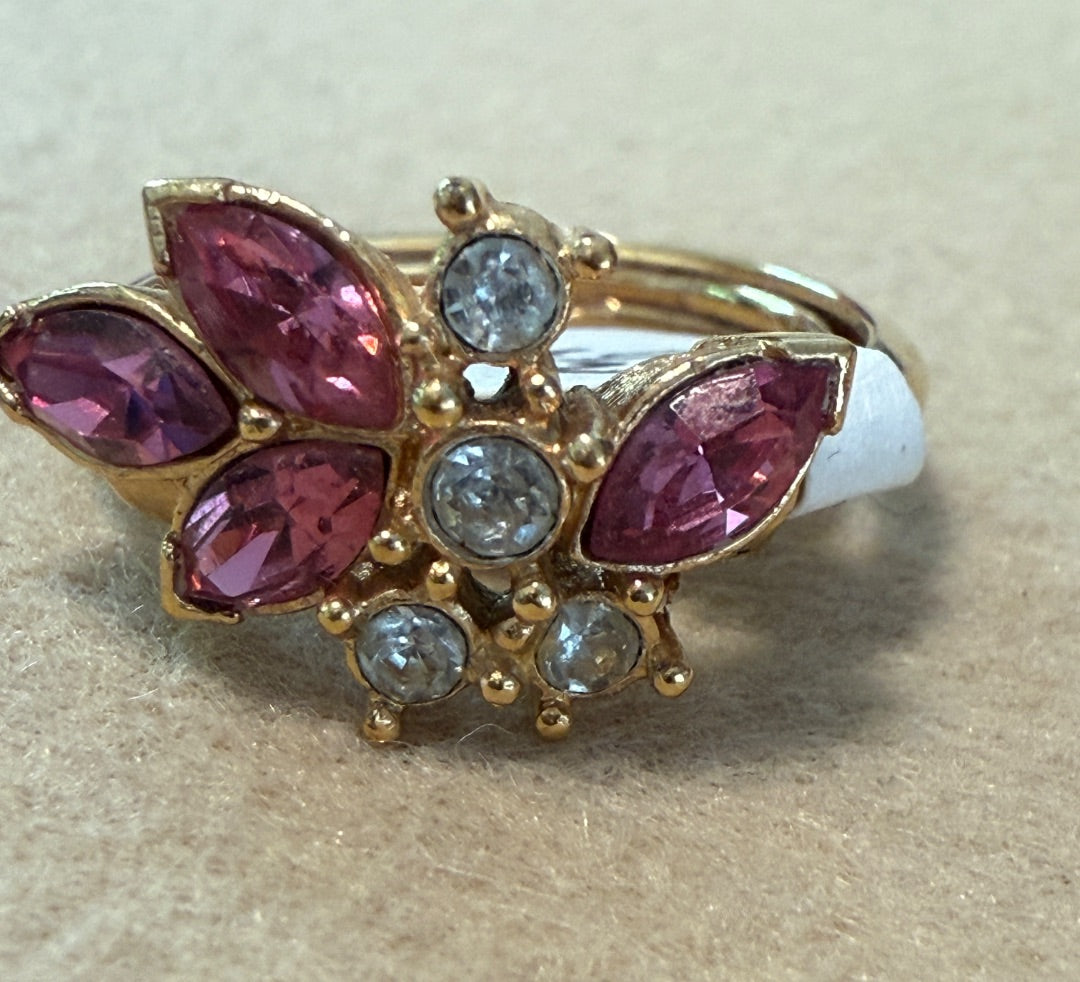 AVON Pink & CZ Adjustable Avon Ring Gold, 4.75