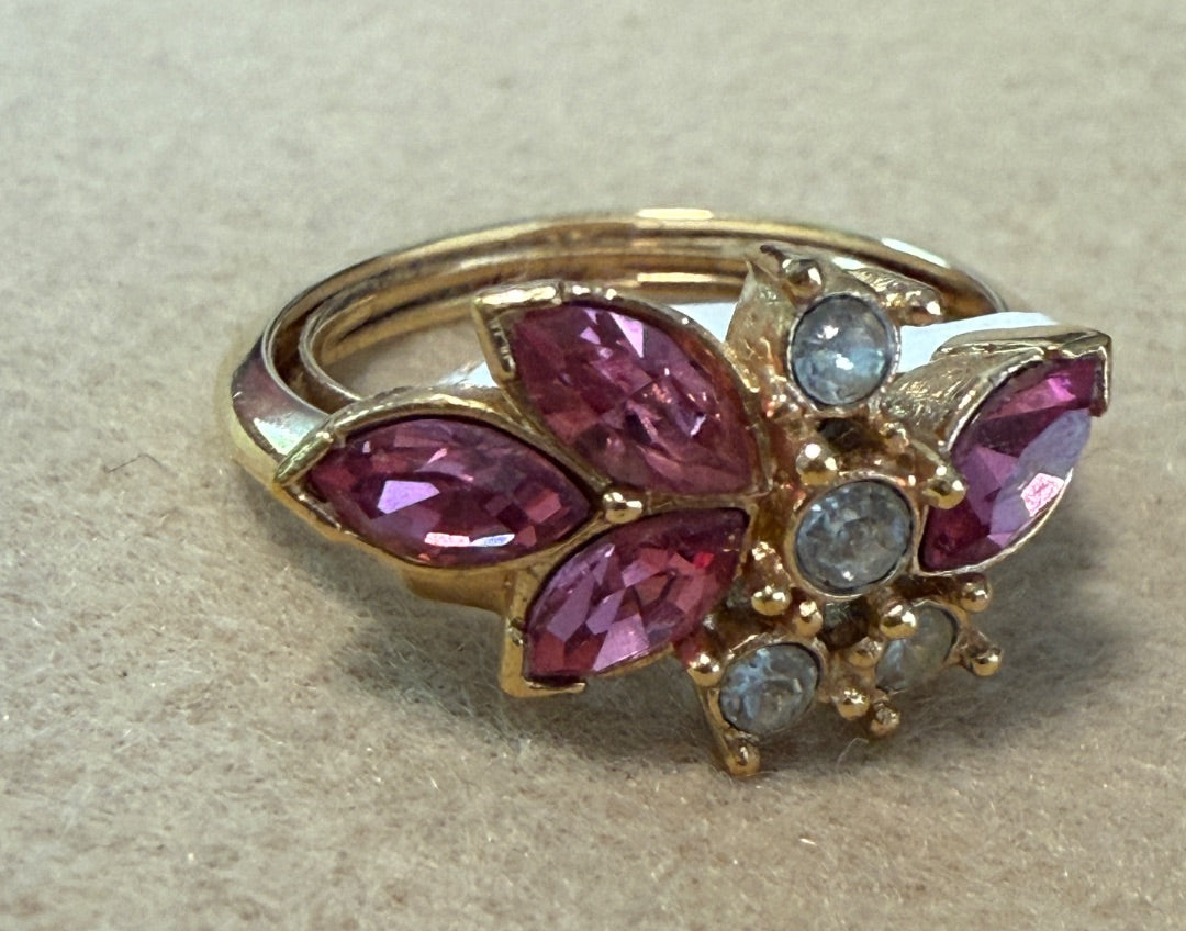 AVON Pink & CZ Adjustable Avon Ring Gold, 4.75