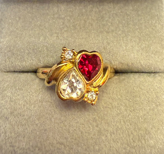 Red AVON Ring Heart CZ with gold, 7