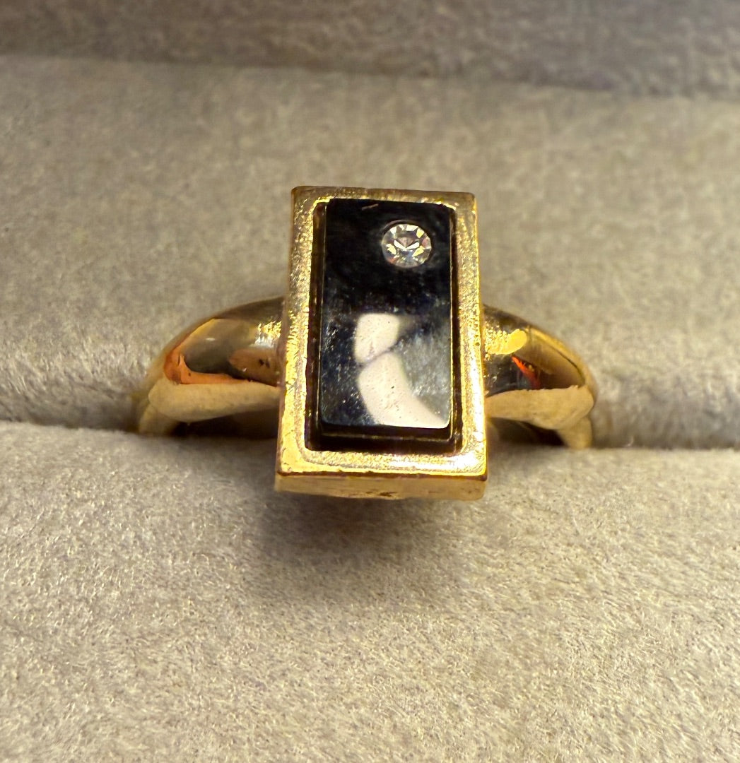 Black / Gold  CZ AVON Ring, 5.75