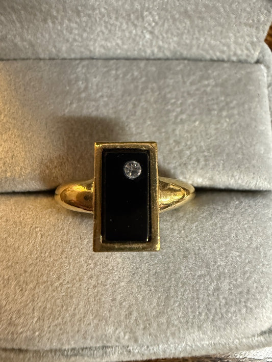 Black / Gold  CZ AVON Ring, 5.75