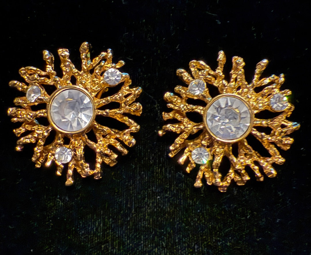 KJL Kenneth Jay Lane AVON Clip Earrings Gold Starburst