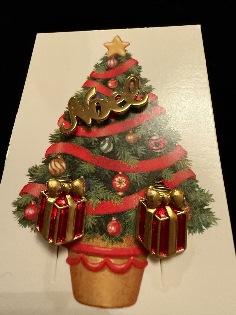 vintage Avon Christmas Noel clip earrings and pin Brooch
