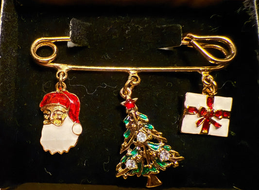 Vintage Avon Christmas Pin Santa Tree Package