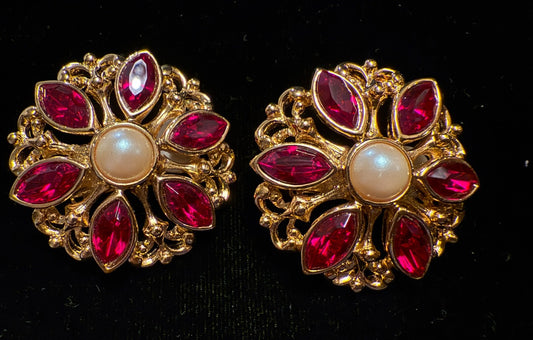 Vintage Avon Gold and Red Clip Earrings