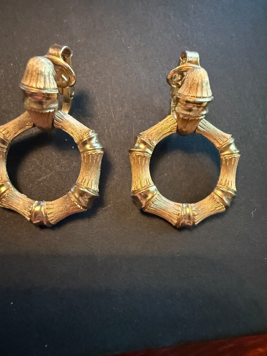 Door Knocker Bamboo Clip Earrings