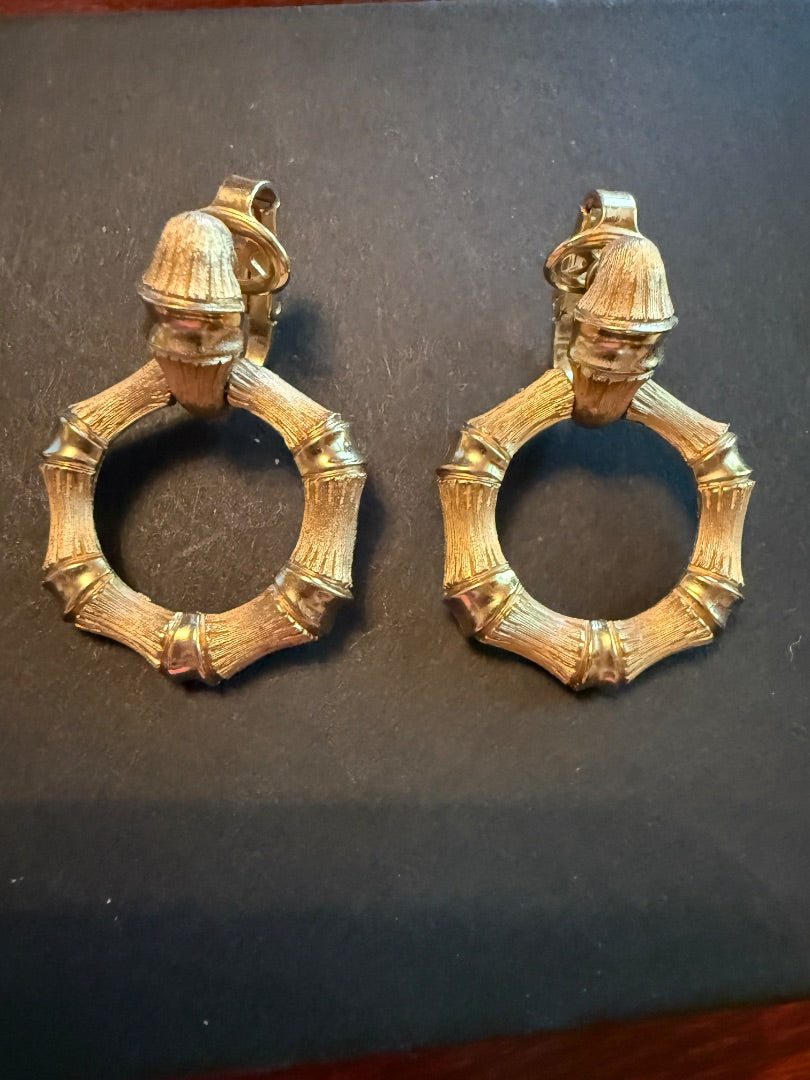 Door Knocker Bamboo Clip Earrings