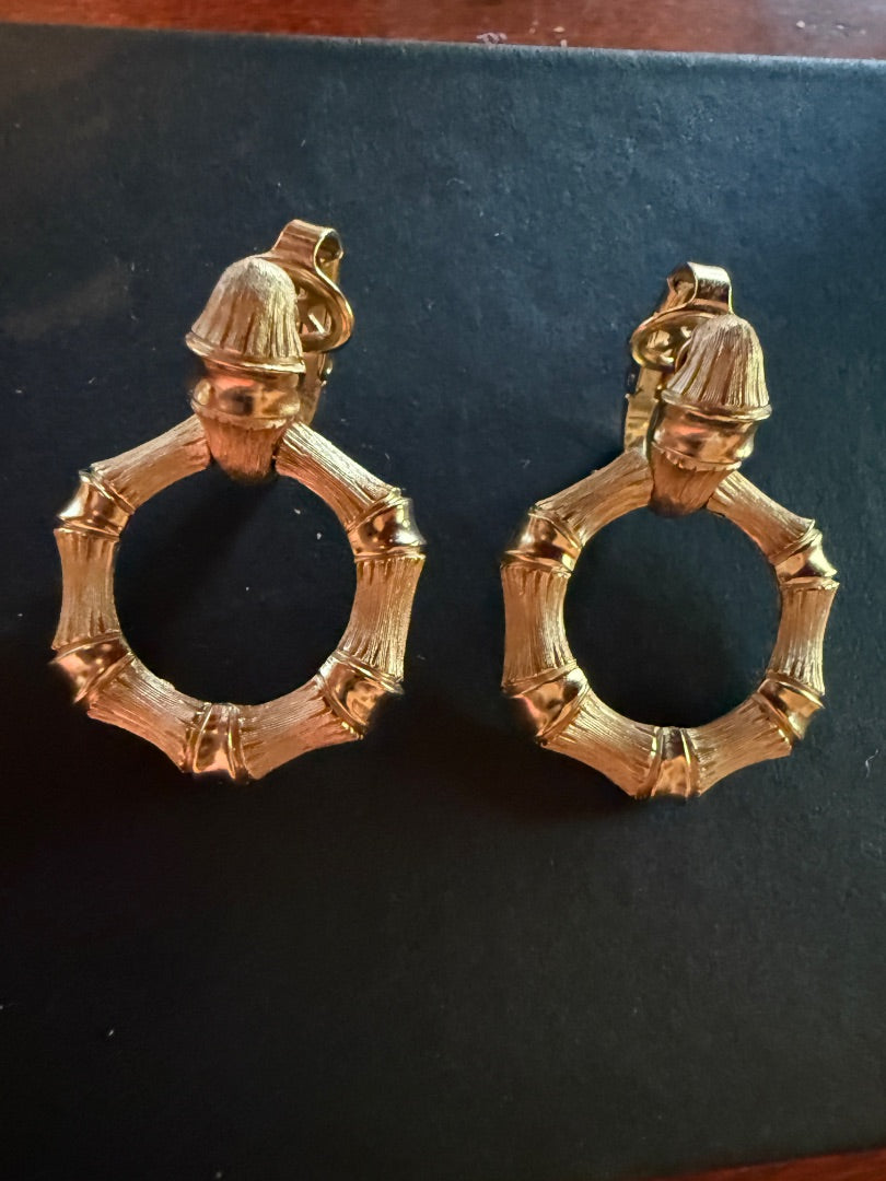 Door Knocker Bamboo Clip Earrings
