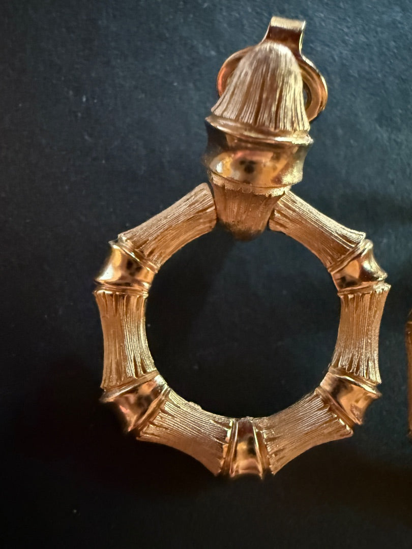 Door Knocker Bamboo Clip Earrings