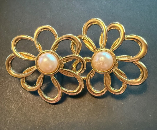Pearl Flower Clip Earrings