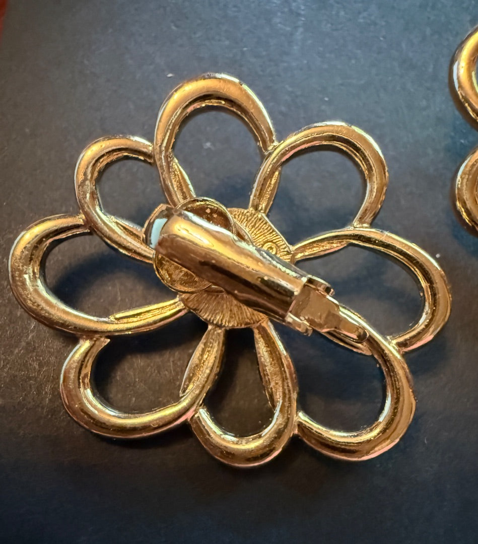 Pearl Flower Clip Earrings