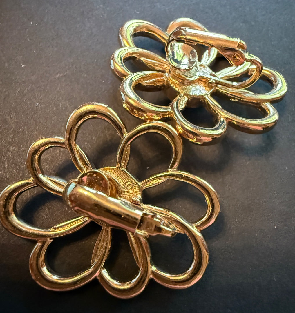 Pearl Flower Clip Earrings