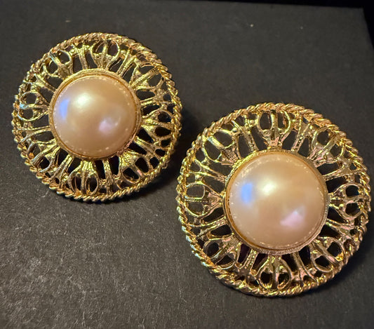 Large Pearl Circle Clip Earrings