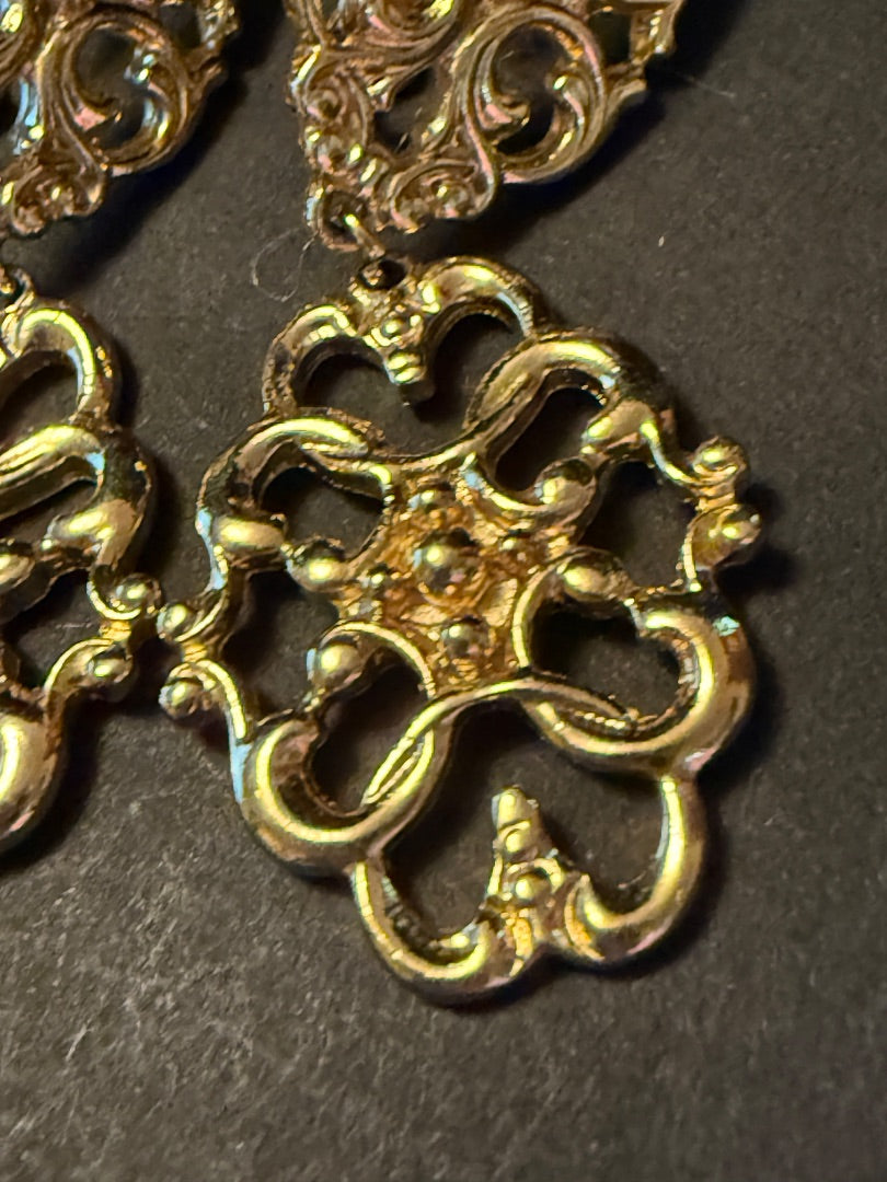 Ornate Dangle Clip Earrings