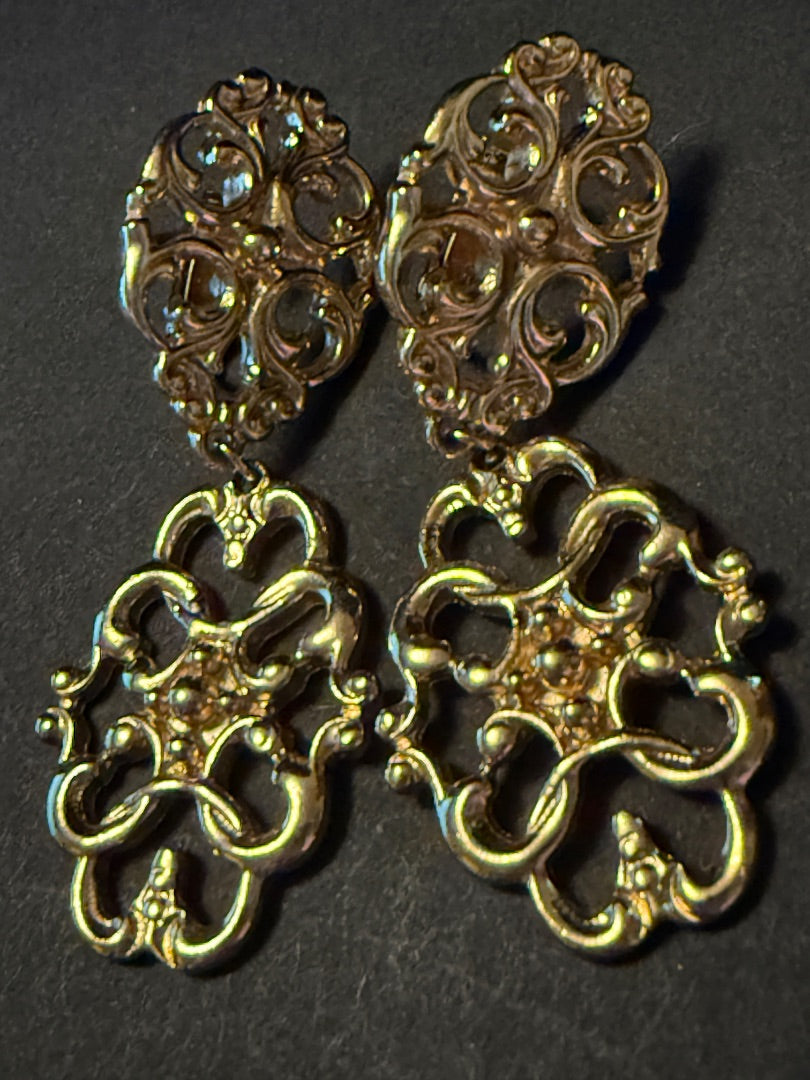 Ornate Dangle Clip Earrings