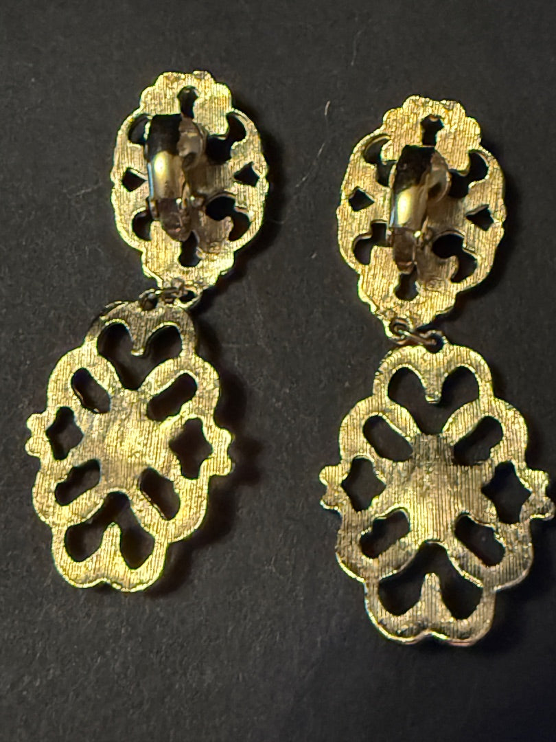Ornate Dangle Clip Earrings