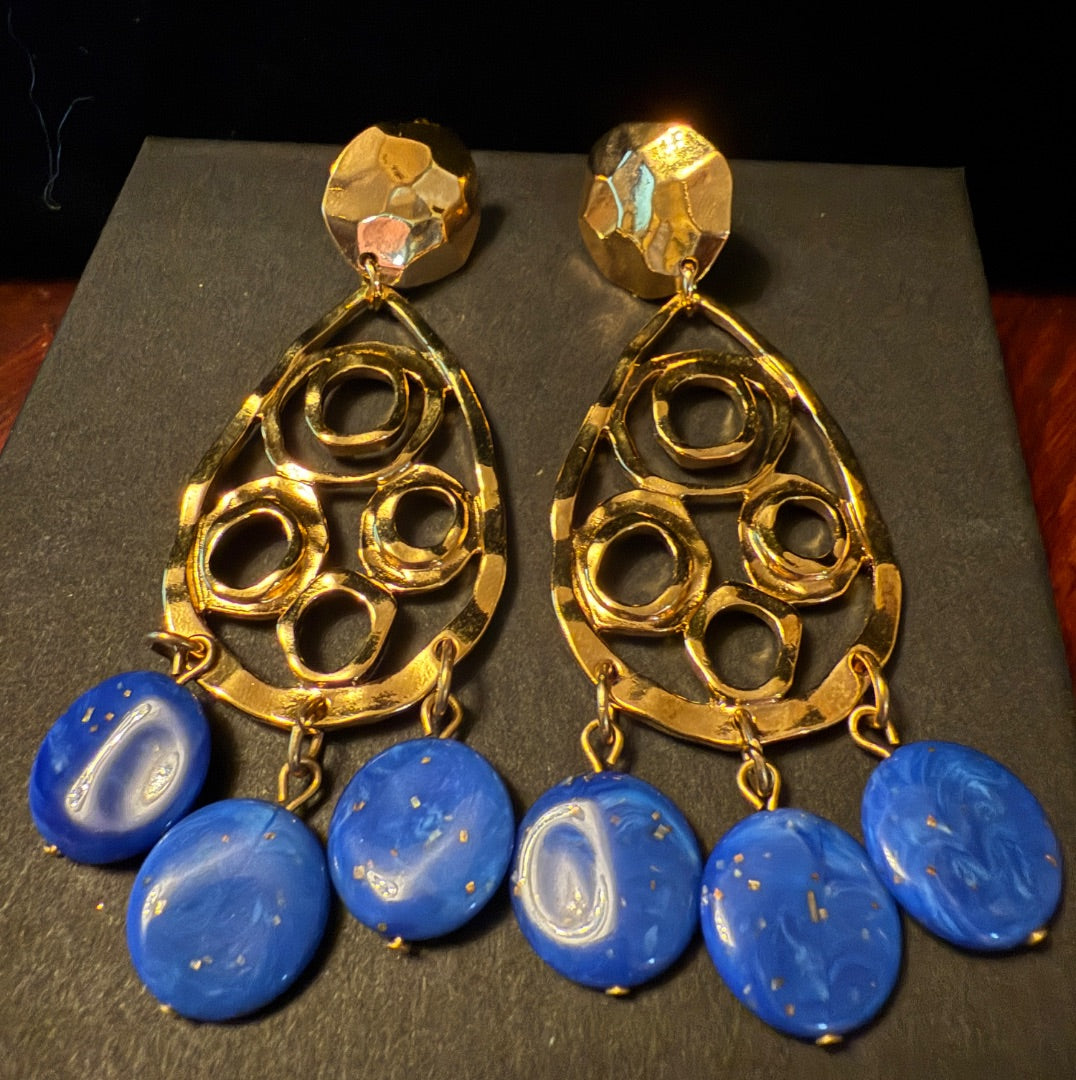 Blue Lapis 1980's Dangle Clip Earrings