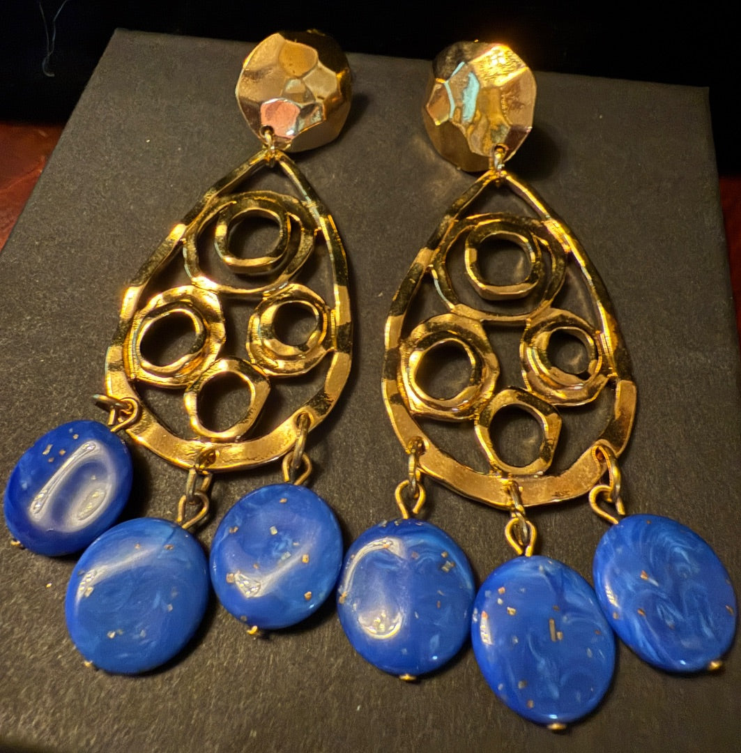 Blue Lapis 1980's Dangle Clip Earrings