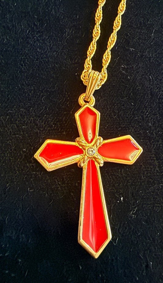 Enamel Cross Necklace with Gold tone