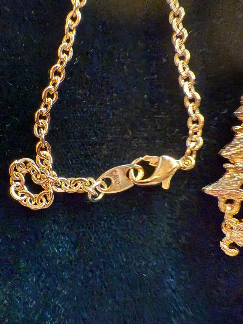 Gold Christmas tree necklace with presents