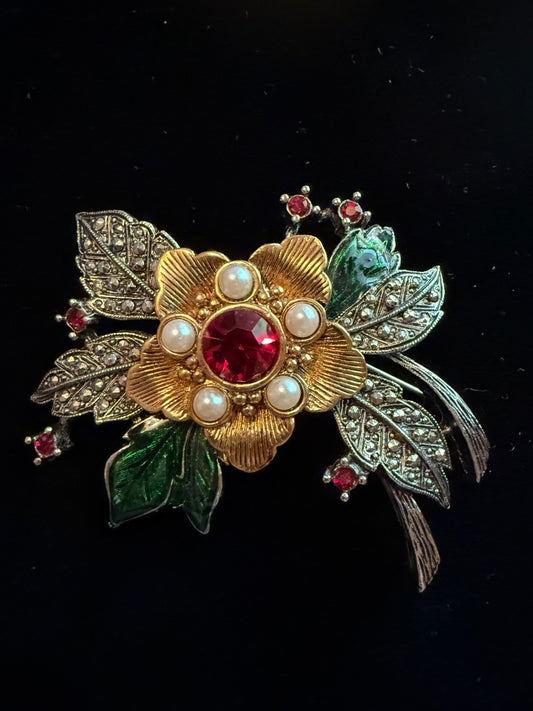 Vintage Christmas Flower Pin Brooch