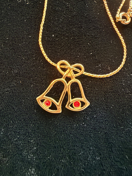 Gold Toned Christmas Bell Necklace