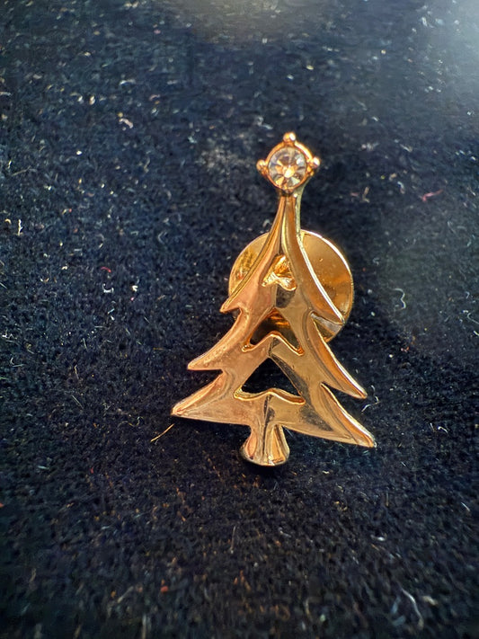 Gold Toned Small Christmas Tree Pin Brooch