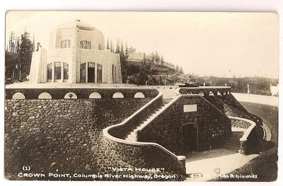 RPPC Crown Point Stone Columbus River Vista House OR Oregon Postcard