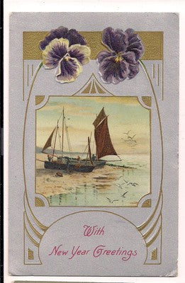 Lovely sailboat image with pansies New Year Greeting John Winsch