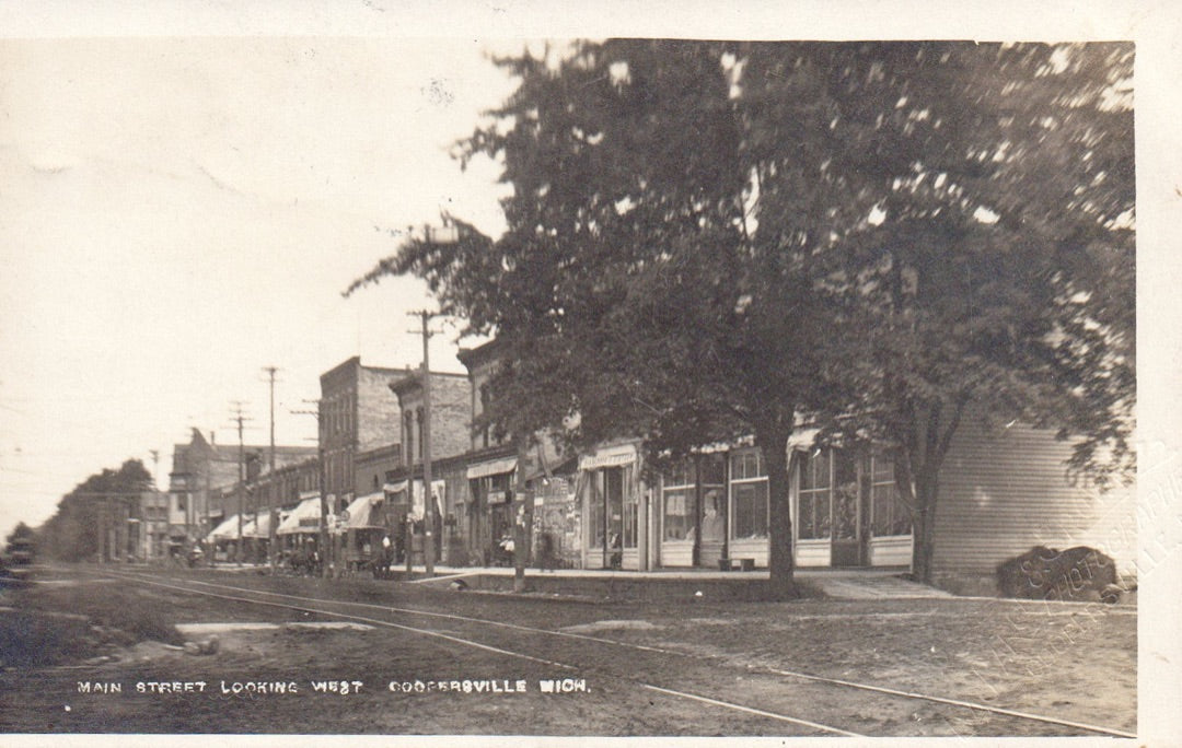 Real Photo of Main Street Looking West in Coopersville MI Michigan Postcard