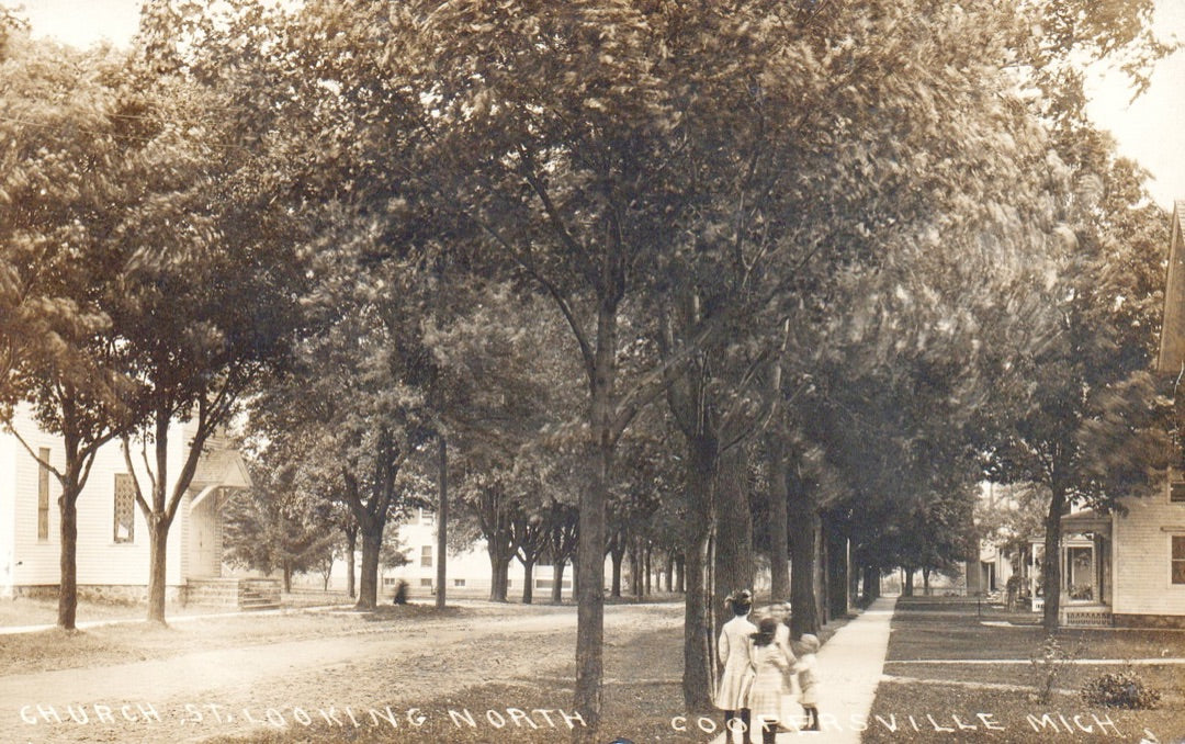 Real Photo Church St Looking North Children Coopersville MI Michigan Postcard