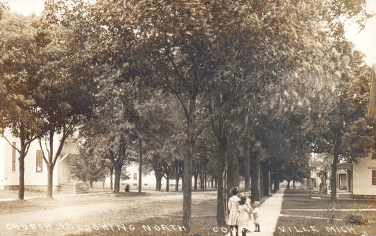 Real Photo Church St Looking North Children Coopersville MI Michigan Postcard