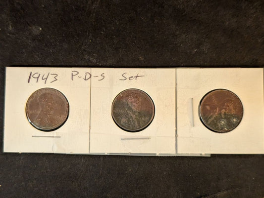 1943 Steel Lincoln Wheat Cent P-D-S Set