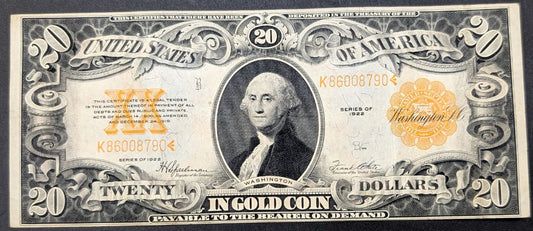 1922 $20 Gold certificate VF/XF Choice
