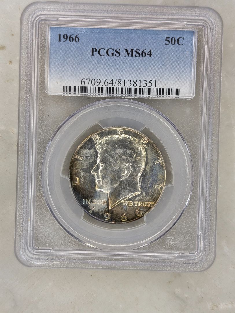 1966 MS64 Toned Kennedy Half Dollar