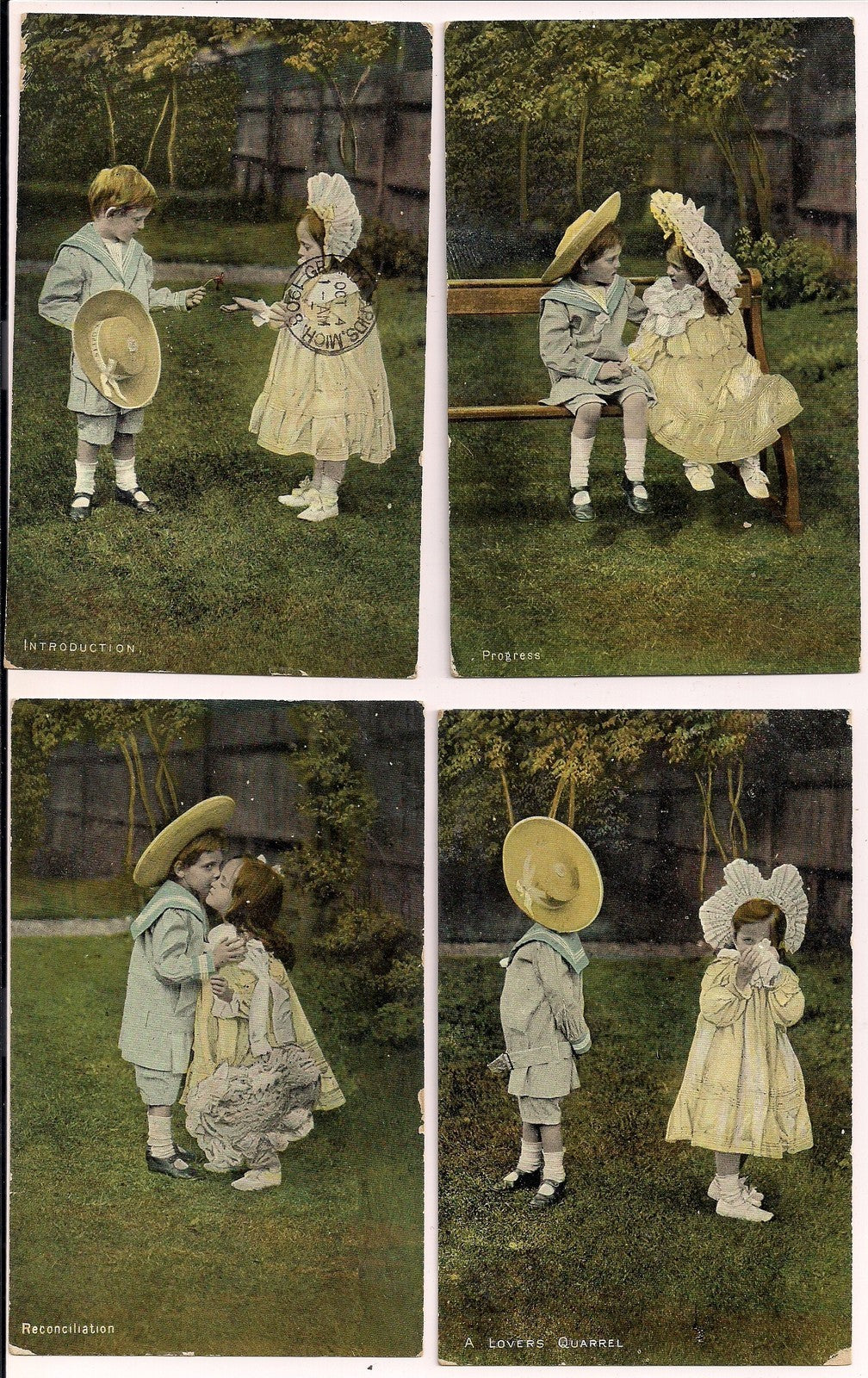 Series of 6 Romantic Young Children Love vintage postcards