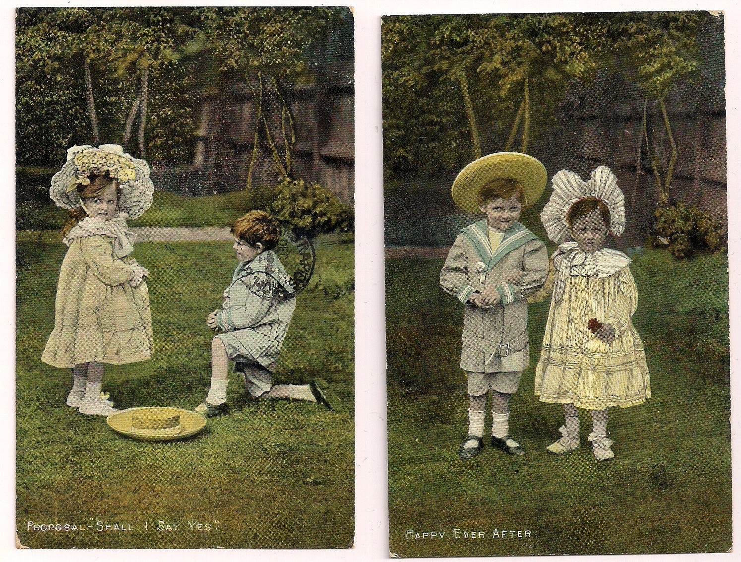 Series of 6 Romantic Young Children Love vintage postcards