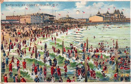 Bathing At Coney Island, New York HTL Hold to the Light postcard