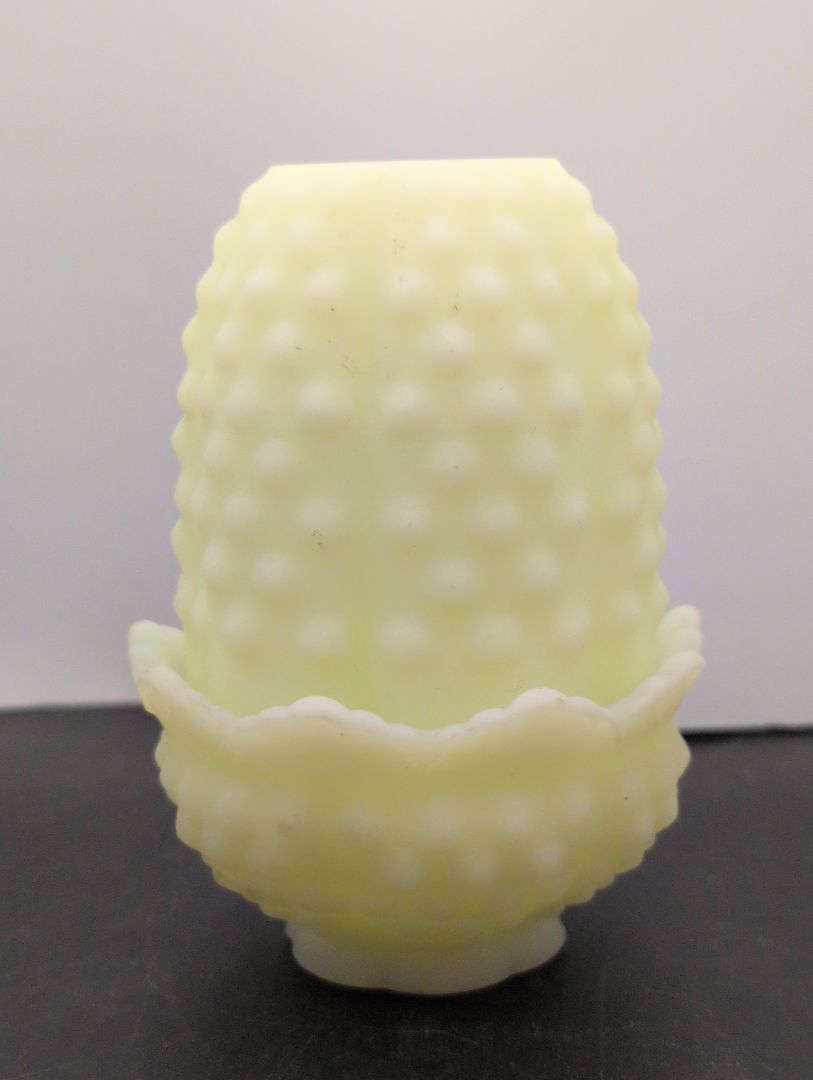 Fenton Hobnail Custard Uranium Glass Fairy Lamp