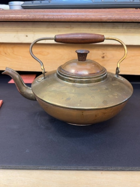 Copper and brass tea kettle