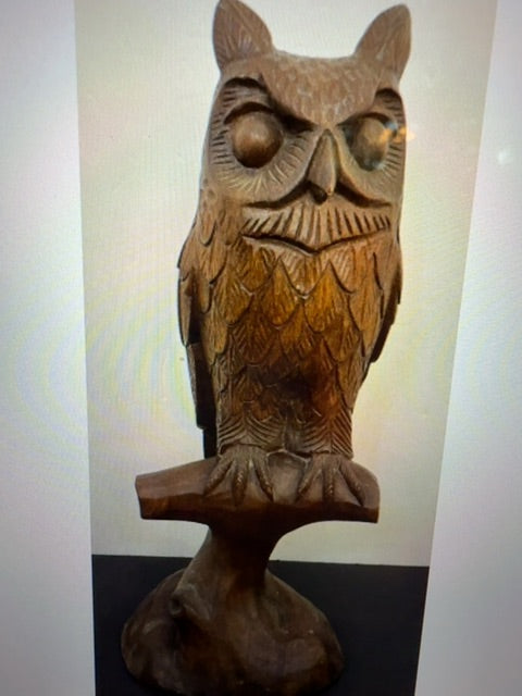 """Vintage Hand Carved 25"""" Wood Owl Figurine"""