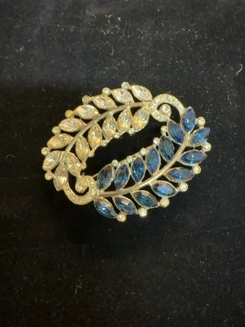 Brooch Blue White Leaves