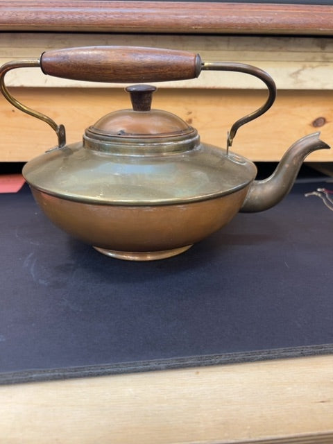Copper and brass tea kettle