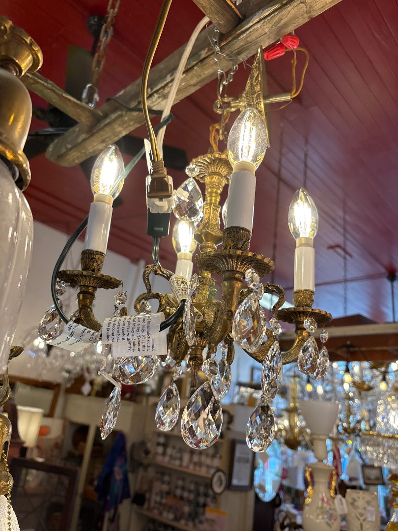 4 Lt Brass 1940s Chandelier