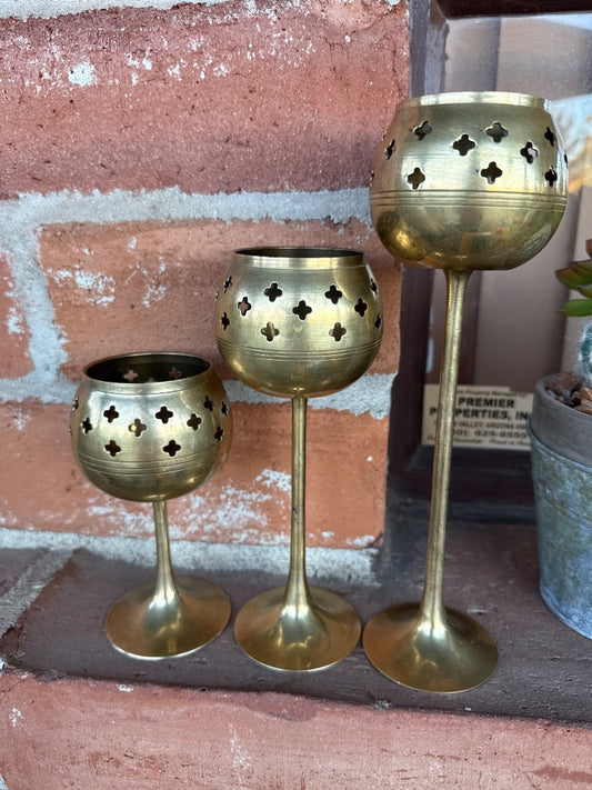 3 Brass candle holders