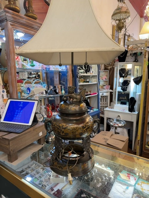 1960s Marbro Censer Lamp with ornate Foo Dogs and Elephant Handles.