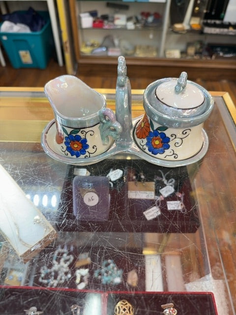 Luster ware cr & sugar & tray
