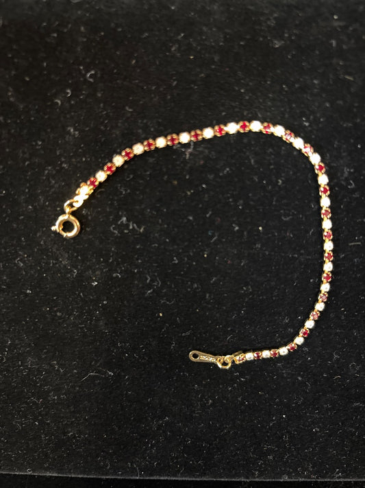 Avon Tiny Red & CZ Diamond Stones Bracelet with gold tone