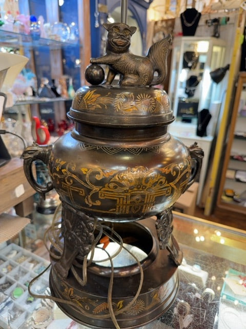 1960s Marbro Censer Lamp with ornate Foo Dogs and Elephant Handles.